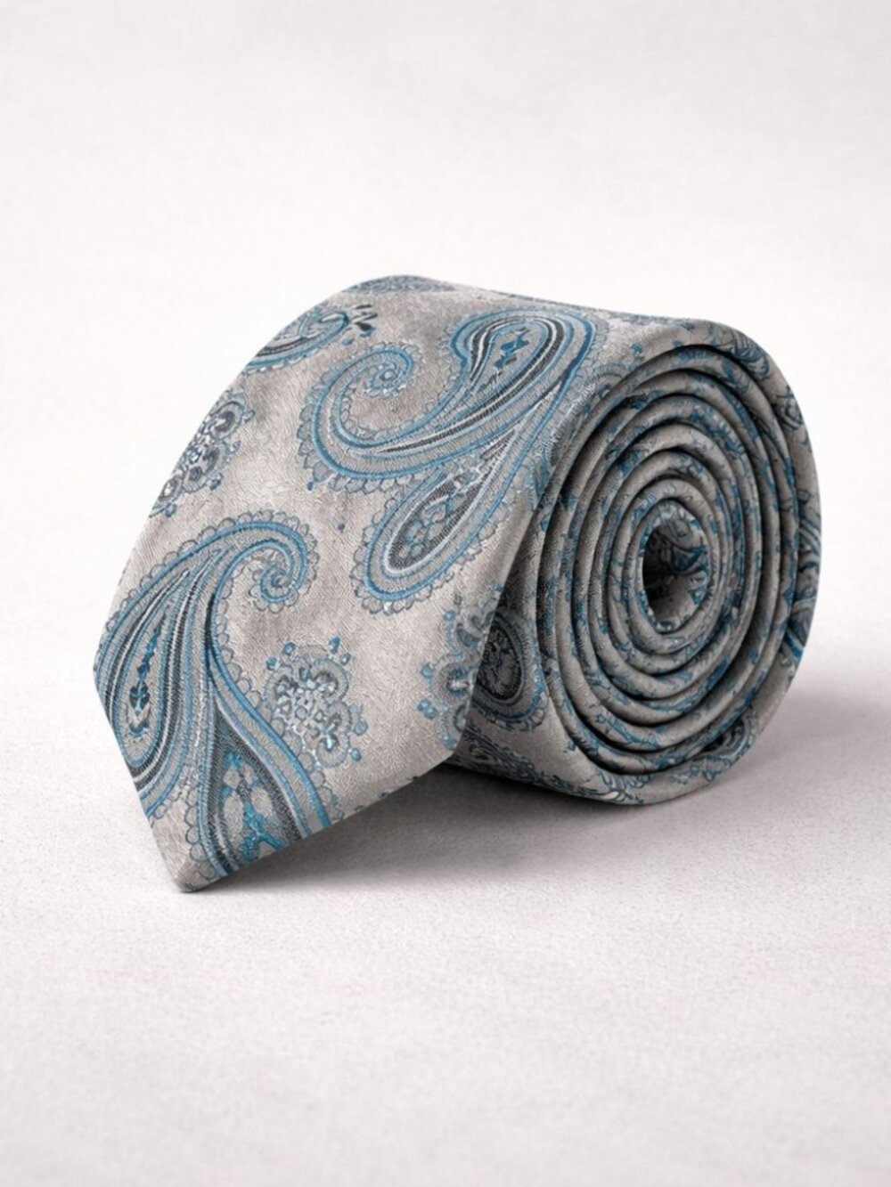 Zanetti Silk Paisley Tie Blue Silver Made in Italy Designer Necktie